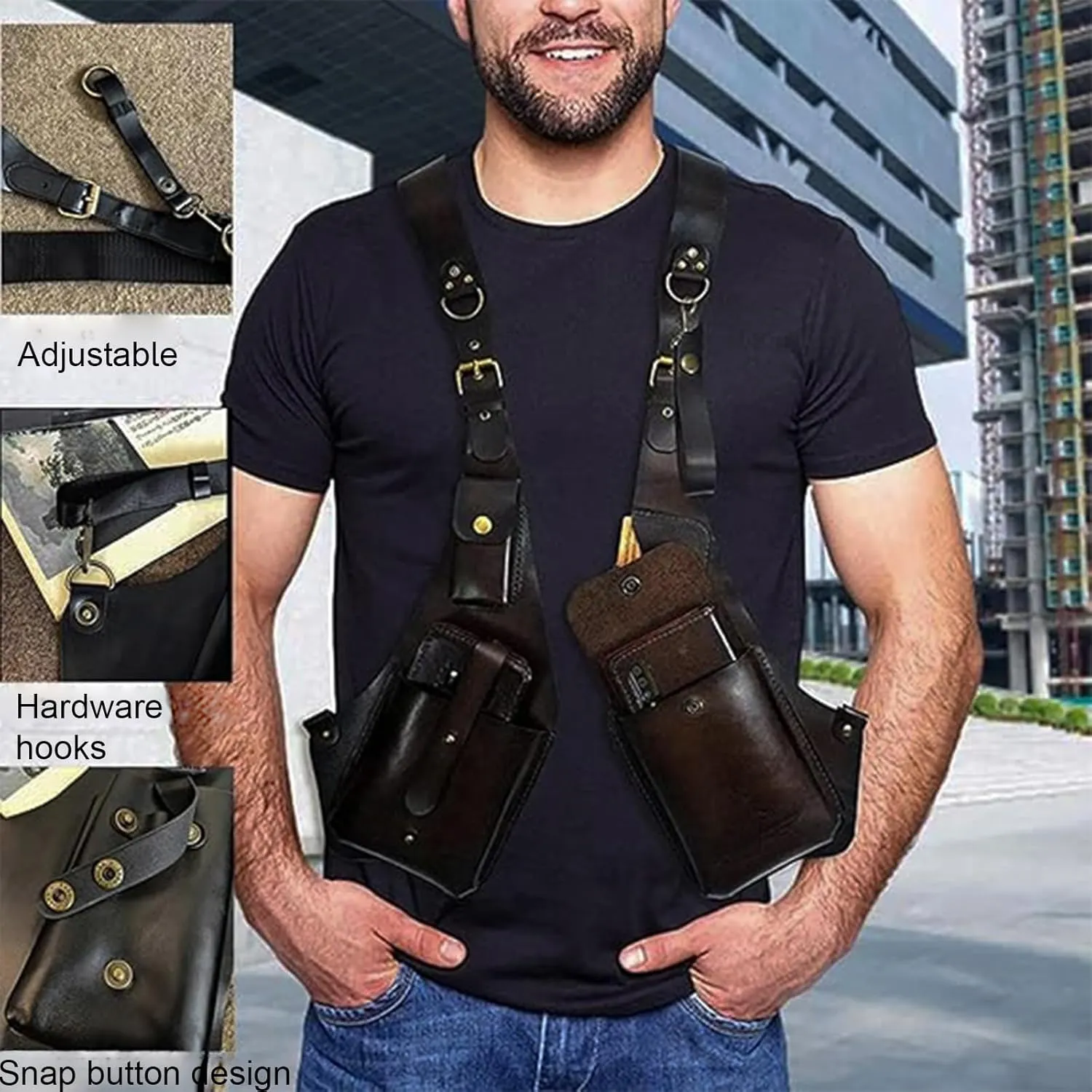 Double Shoulder Armpit Bag, Anti Theft Multi Pocket Bag For Men, Harness Bag, Anti-Theft Bag With Shoulder Harness For Men, Wallet Holster, Anti Underarm Shoulder Bag (Black)