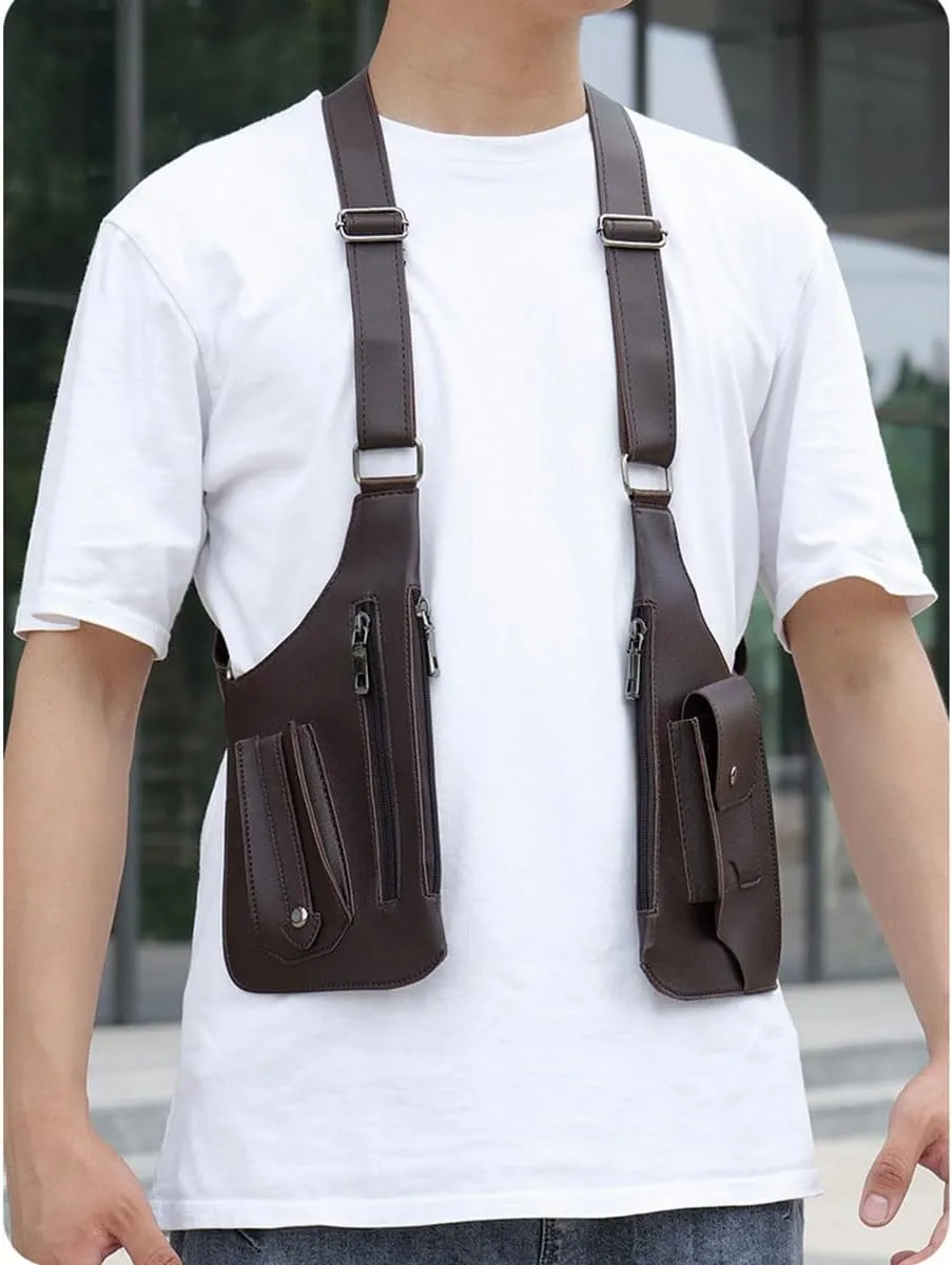 Double Shoulder Armpit Bag Armpit Bag for Men 2025 New Anti Theft Harness for Men Tactical Bag (Brown)