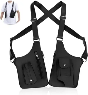 Double Shoulder Armpit Bag for Men, Anti-theft Bag with Double Shoulder Straps, Anti Theft Harness for Men Leather, Anti-theft Harness Wallet (Black)