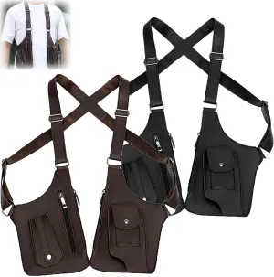 Double Shoulder Armpit Bag for Men, Double Shoulder Strap Multi-pocket Outdoor Anti-Theft Tactical Bag (Black Brown)