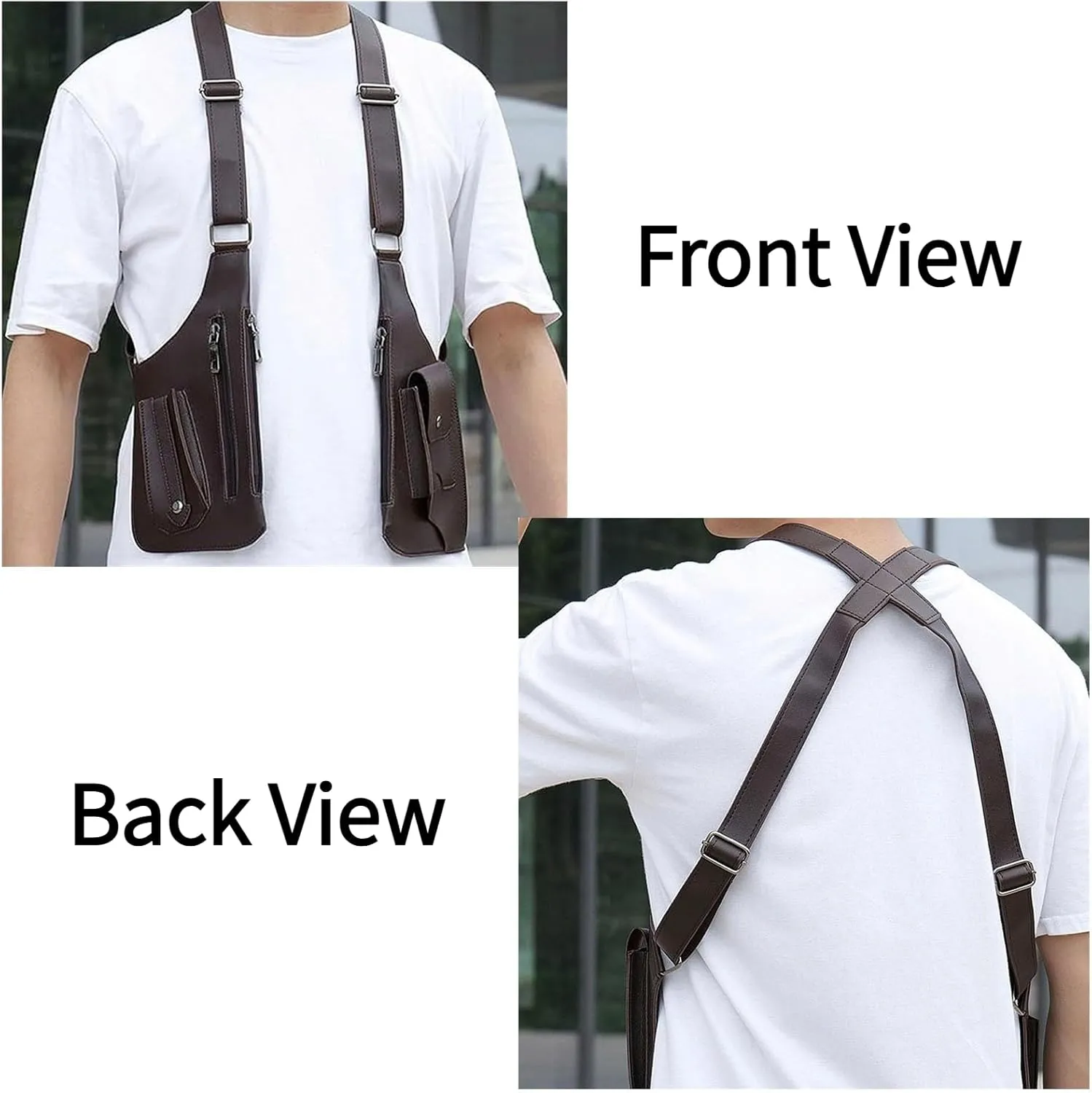 Double Shoulder Armpit Bag for Men, Double Shoulder Strap Multi-pocket Outdoor Anti-Theft Tactical Bag (Black)