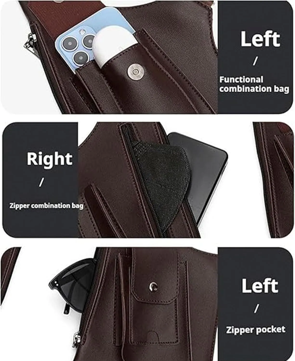 Double Shoulder Armpit Bag for Men, Double Shoulder Strap Multi-pocket Outdoor Anti-Theft Tactical Bag (Black)