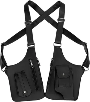 Double Shoulder Armpit Bag for Men, Double Shoulder Strap Multi-pocket Outdoor Anti-Theft Tactical Bag (Black)
