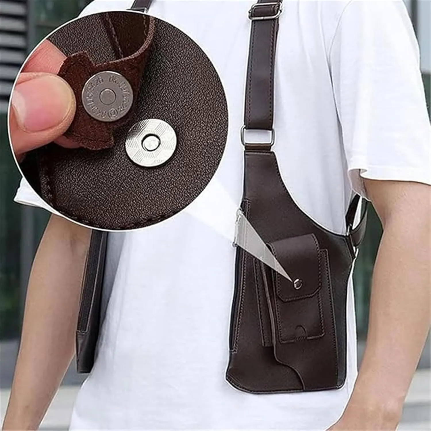 Double Shoulder Armpit Bag for Men, Double Shoulder Strap Multi-pocket Outdoor Anti-Theft Tactical Bag (Black)