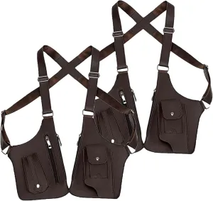 Double Shoulder Armpit Bag for Men, Double Shoulder Strap Multi-pocket Outdoor Anti-Theft Tactical Bag (Brown*2)