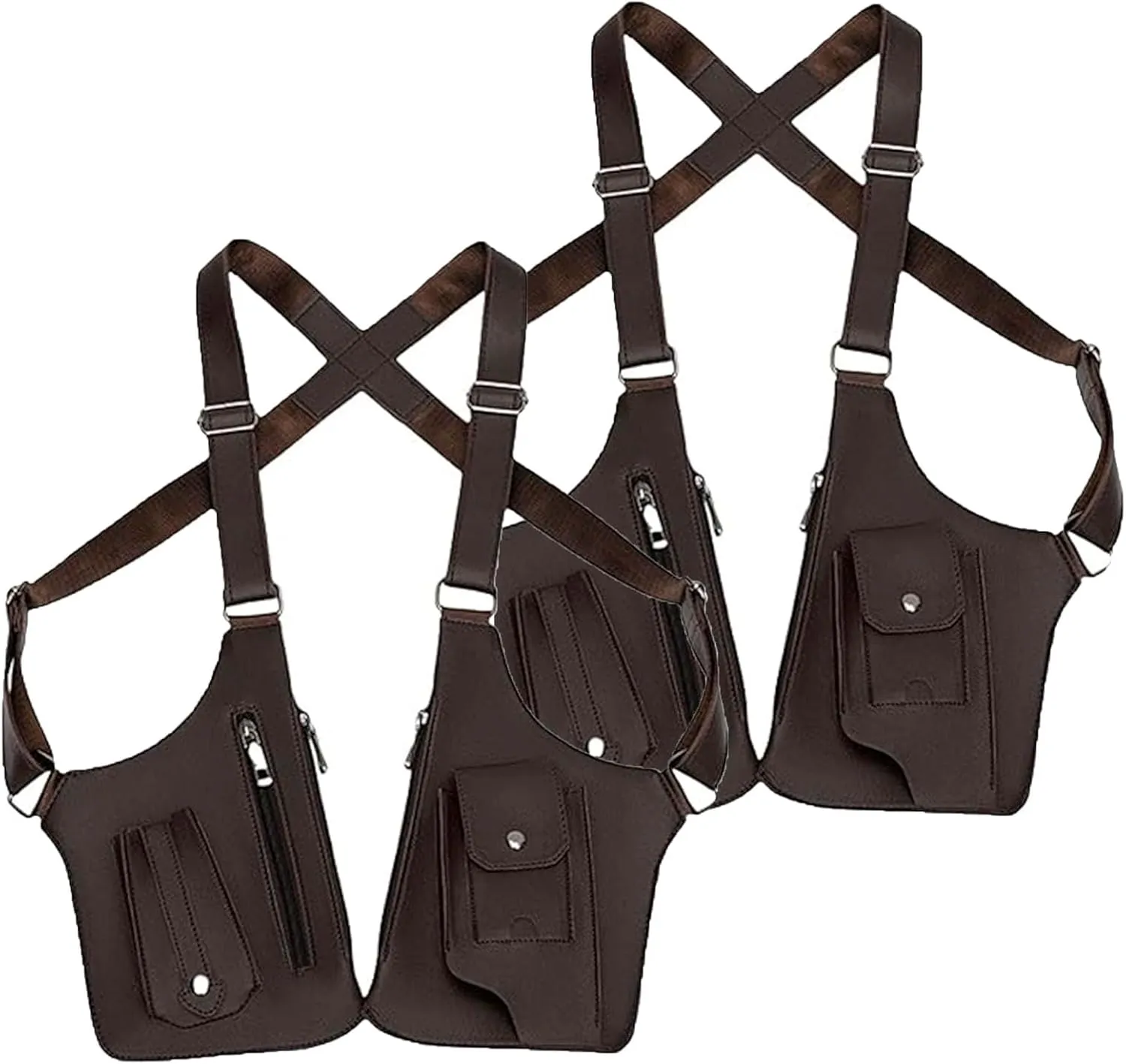 Double Shoulder Armpit Bag for Men, Double Shoulder Strap Multi-pocket Outdoor Anti-Theft Tactical Bag (Brown*2)