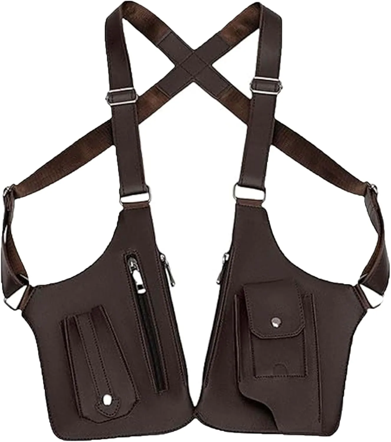 Double Shoulder Armpit Bag for Men, Double Shoulder Strap Multi-pocket Outdoor Anti-Theft Tactical Bag (Brown)