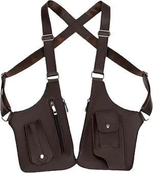 Double Shoulder Armpit Bag for Men, Double Shoulder Strap Multi-pocket Outdoor Anti-Theft Tactical Bag (Brown)