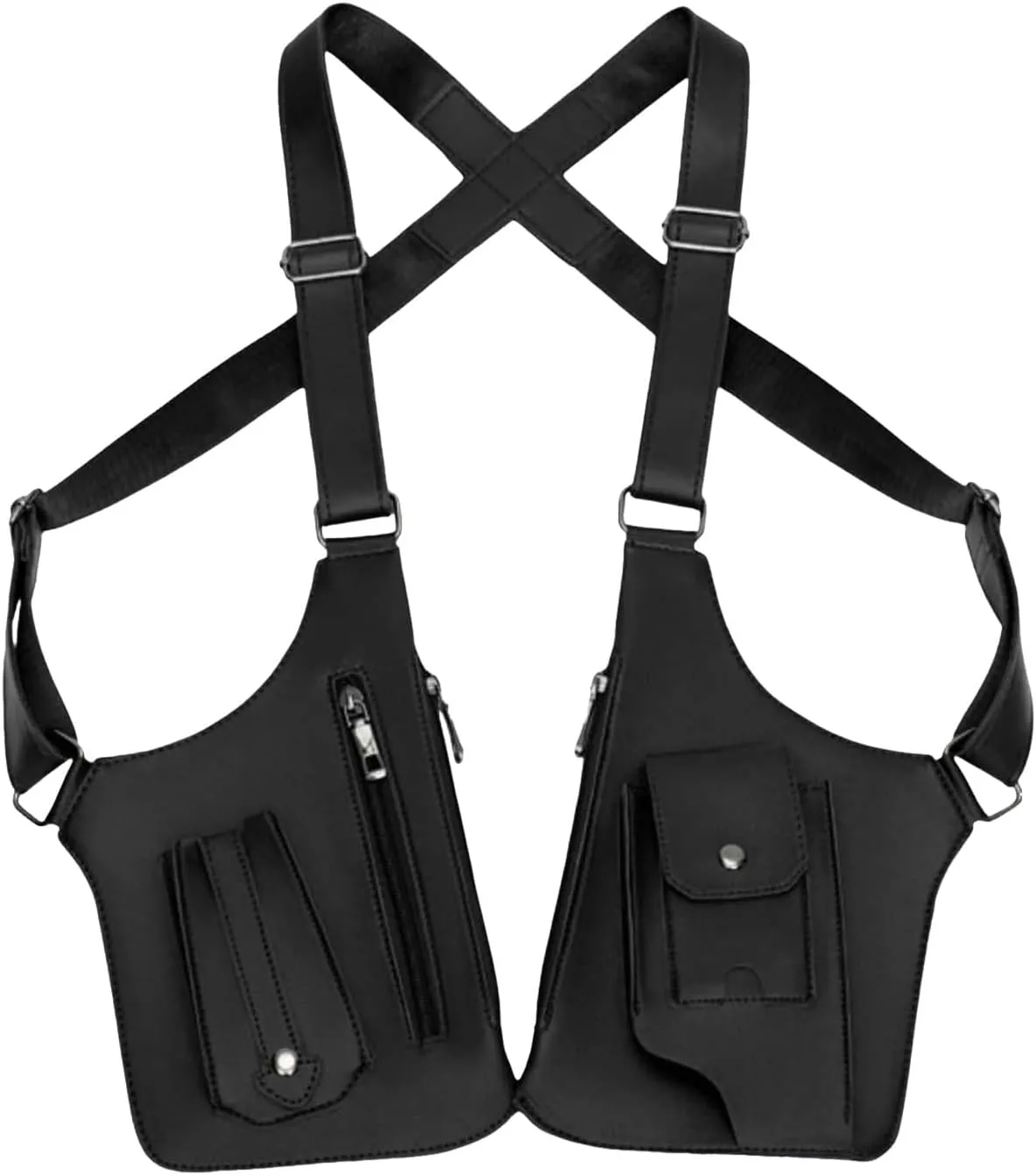 Double Shoulder Armpit Bag for Men, Multi-Pocket Anti-Theft Bag with Double Shoulder Straps, Underarm Leisure Backpack (Black)
