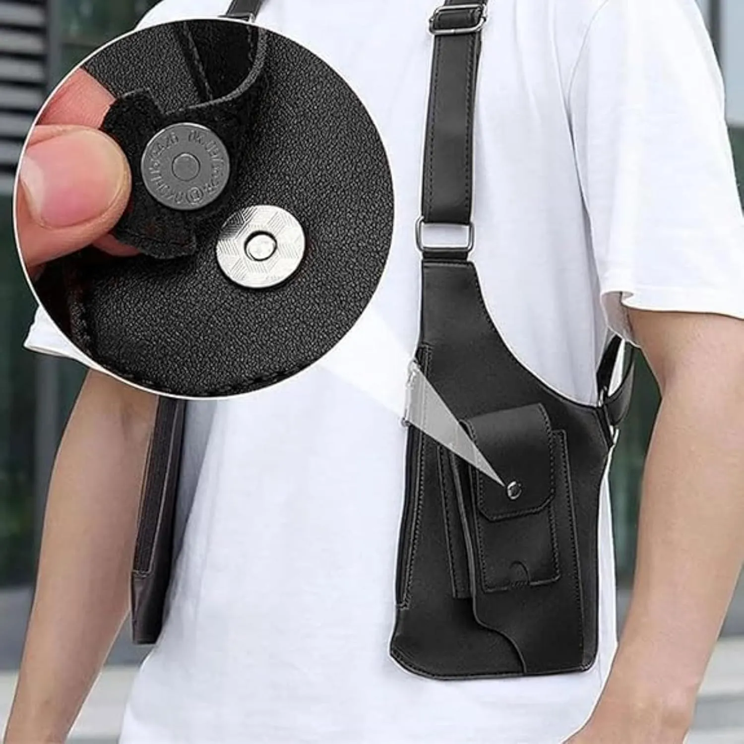 Double Shoulder Armpit Bag for Men, Multi-Pocket Anti-Theft Bag with Double Shoulder Straps, Underarm Leisure Backpack (Black)