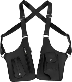 Double Shoulder Armpit Bag for Men, Multi-Pocket Anti-Theft Bag with Double Shoulder Straps, Underarm Leisure Backpack (Black)