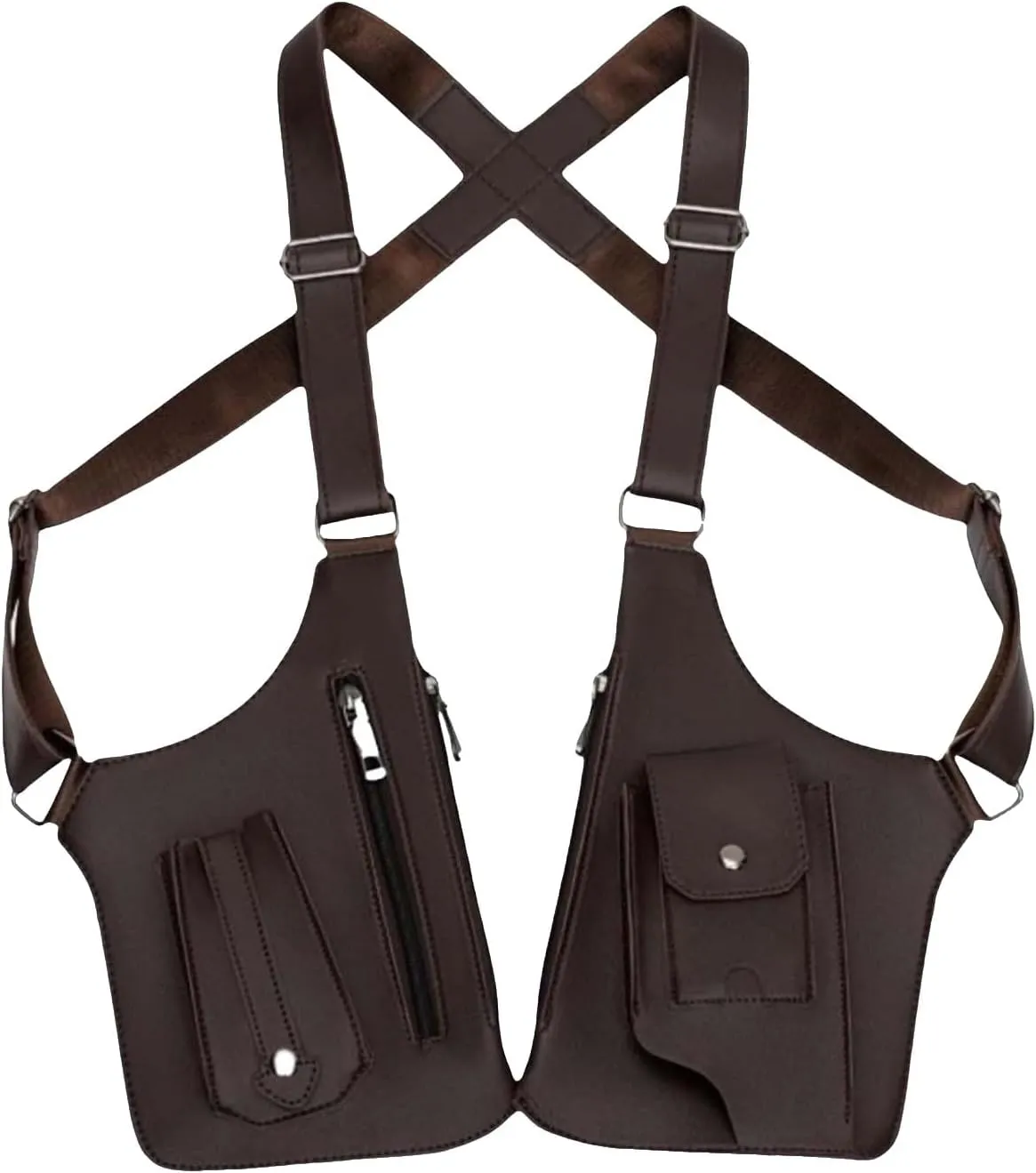 Double Shoulder Armpit Bag for Men, Multi-Pocket Anti-Theft Bag with Double Shoulder Straps, Underarm Leisure Backpack (Brown)