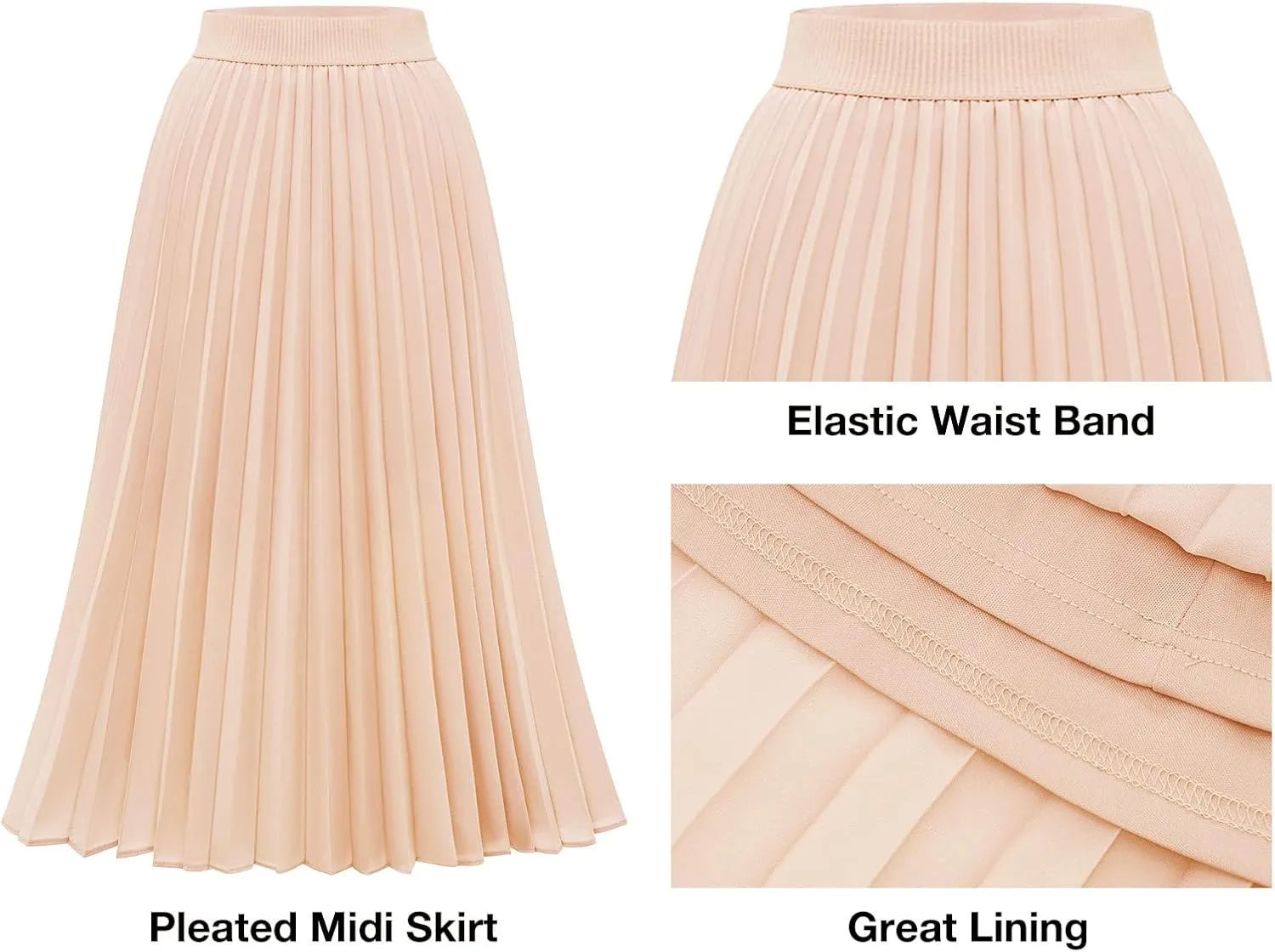 DRESSTELLS Pleated Midi Skirts for Women, Aline Long High Elastic Waisted Summer Flowy Chiffon Swing Skirt