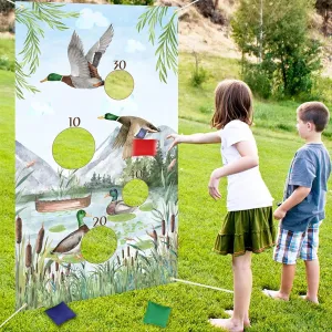 Duck Hunting Theme Toss Games with Bean Bags, Bean Bag Toss Game for Kids, Mallard Theme Toss Games Backdrop Banner for Kids Indoor Outdoor Activities Sport Theme Birthday Party Supplies