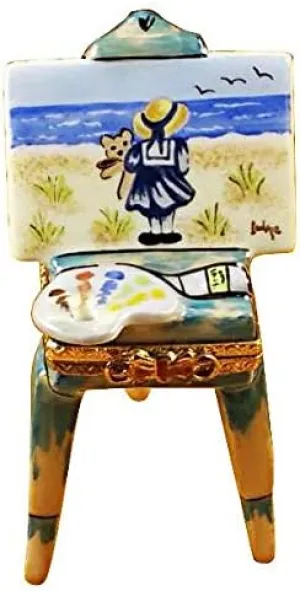 EASEL W/GIRL & SEASHORE - LIMOGES BOX AUTHENTIC PORCELAIN FIGURINE FROM FRANCE