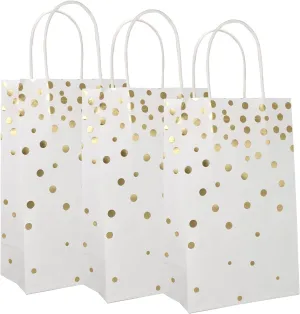 EcoHola White & Gold Foil Paper Gift Bags, 25 Pieces - Party Favor Bags for Birthdays, Weddings, Christmas & New Year - 9"x5.5"x3.2