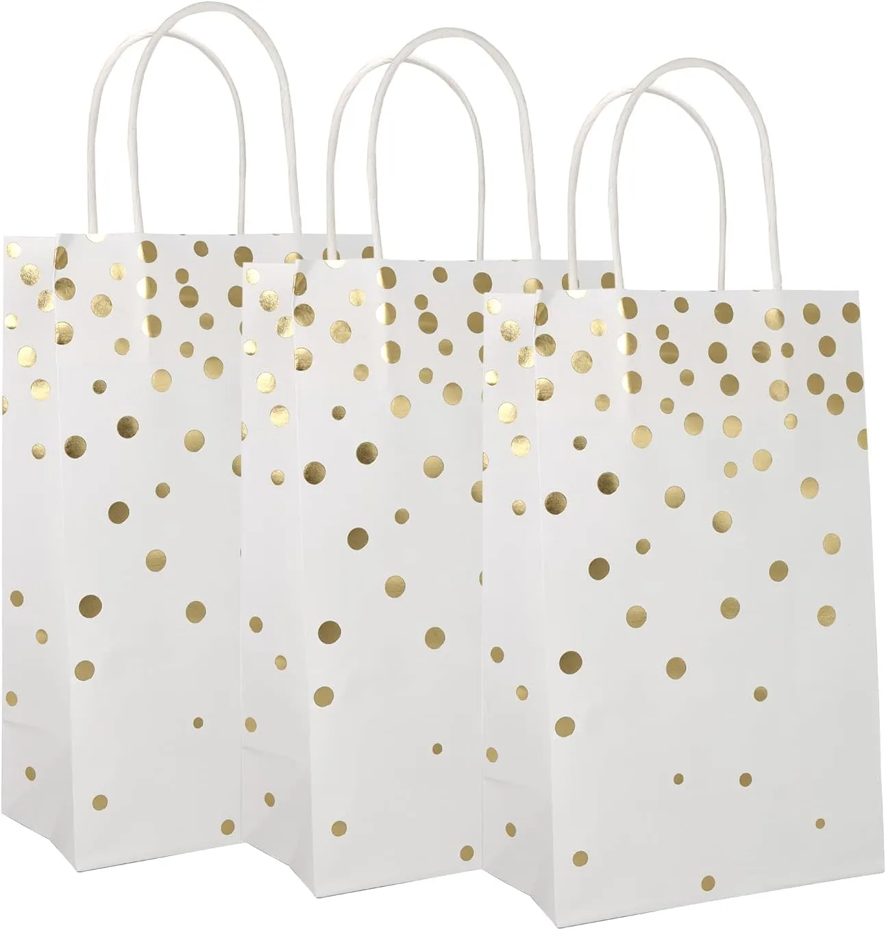 EcoHola White & Gold Foil Paper Gift Bags, 25 Pieces - Party Favor Bags for Birthdays, Weddings, Christmas & New Year - 9"x5.5"x3.2