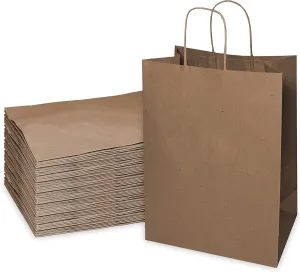 EcoQuality Large Brown Kraft Paper Bags with Handles 13x7x17 inches, Shopping, Gift Bags, Party, Merchandise, Lunch Bags, Grocery Bags (500)