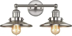 Elk Home English Pub Vanity Light - 2-Light in Satin Nickel Finish, with Satin Nickel Metal Shade, Transitional Style
