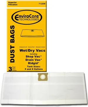 EnviroCare Replacement Vacuum Cleaner Dust Bags for Shop Vac Type E 5-8 Gallon Wet Dry Vacuums 3 pack