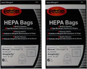 EnviroCare Technologies Canister Hepa Bags, Compatible with Simplicity Jack Jill Riccar Moonlight, Sunburst Vacuum Cleaners, 12 Vacuum Bags