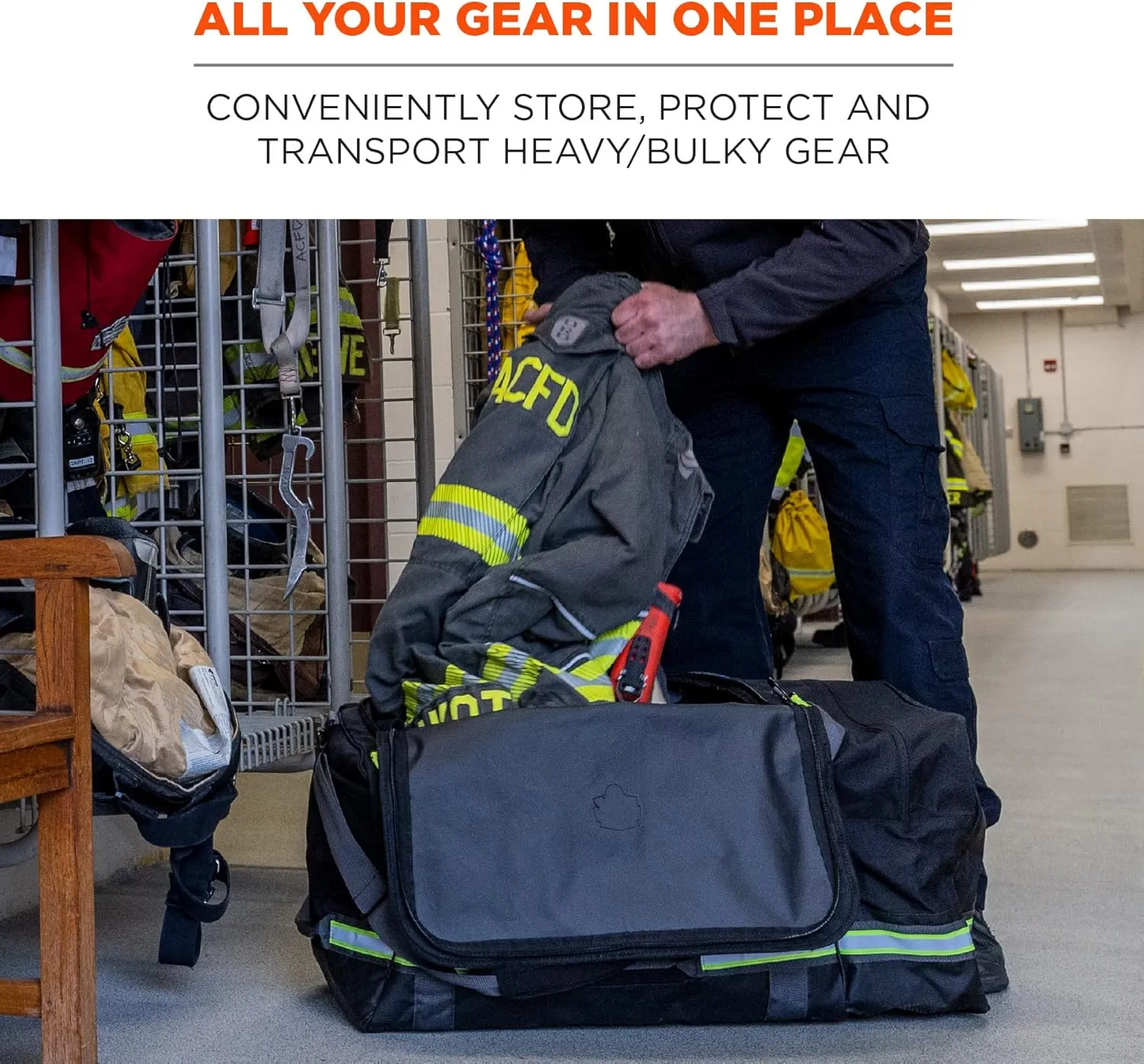 Ergodyne - 13009 Arsenal 5008 Firefighter Turnout Gear and Safety Duffel Bag for Fire, Fall Protection and Sport Gear Bag Use, Black