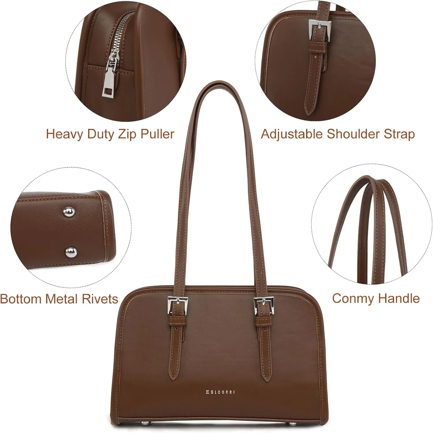 Eslcorri Small Shoulder Handbag Armpit Bag for Women, Cute Leather Clutch Purse Zipper Closure Trendy Designer Lady Hobo Bag