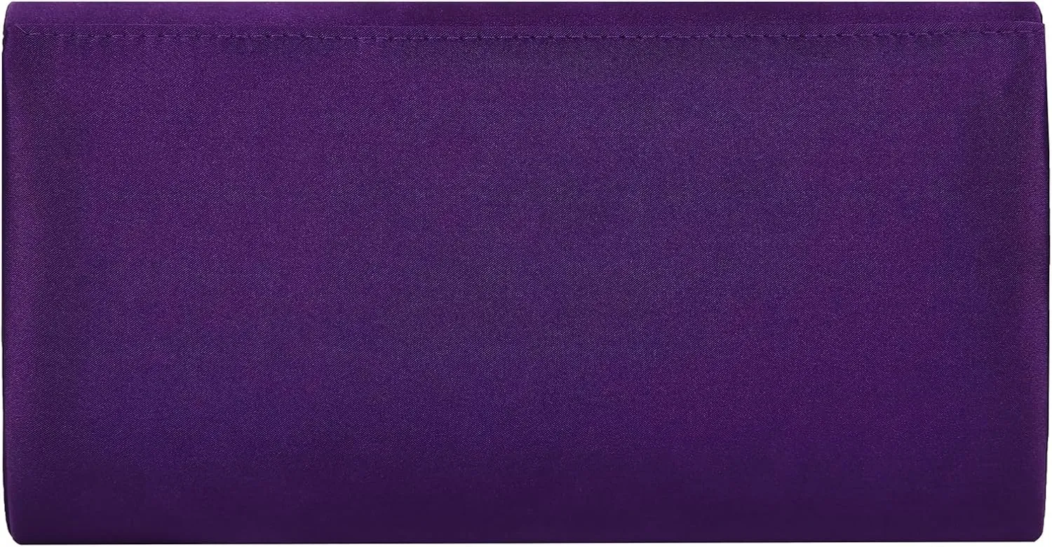 Evening Bags For Women Pleated Satin Rhinestone Brooch Prom Clutch Purse With Detachable Chain Strap