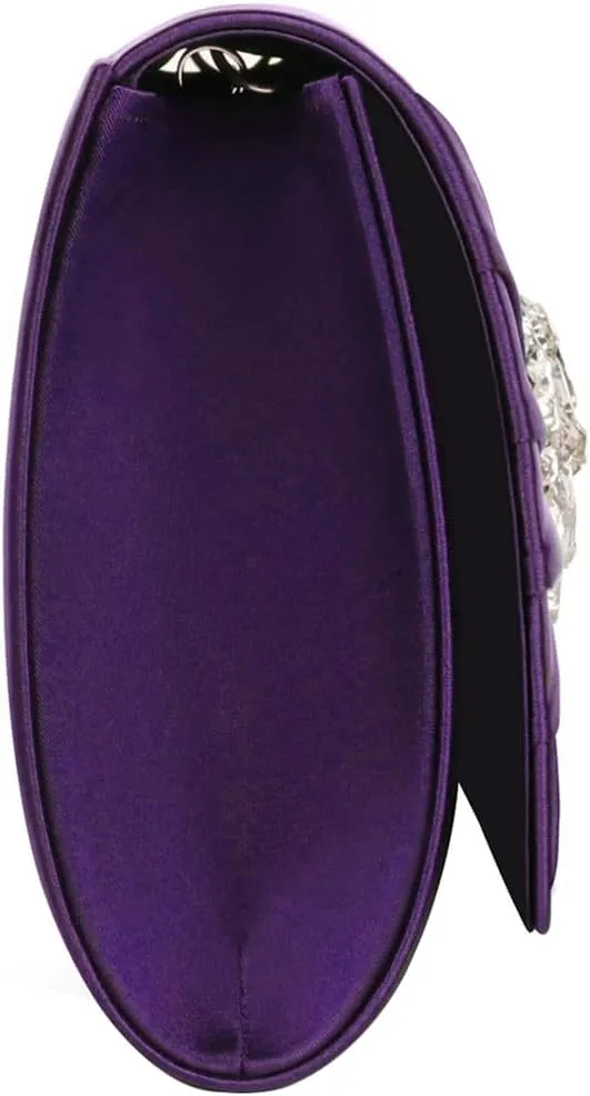 Evening Bags For Women Pleated Satin Rhinestone Brooch Prom Clutch Purse With Detachable Chain Strap