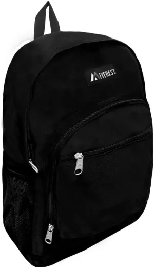 Everest Casual Backpack with Side Mesh Pocket, Black, One Size