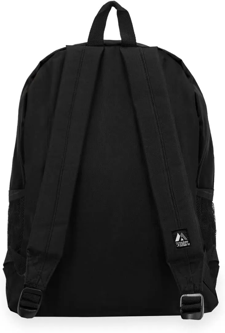 Everest Casual Backpack with Side Mesh Pocket, Black, One Size