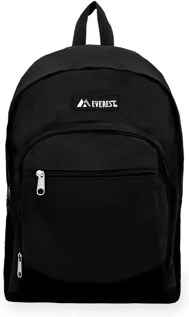 Everest Casual Backpack with Side Mesh Pocket, Black, One Size