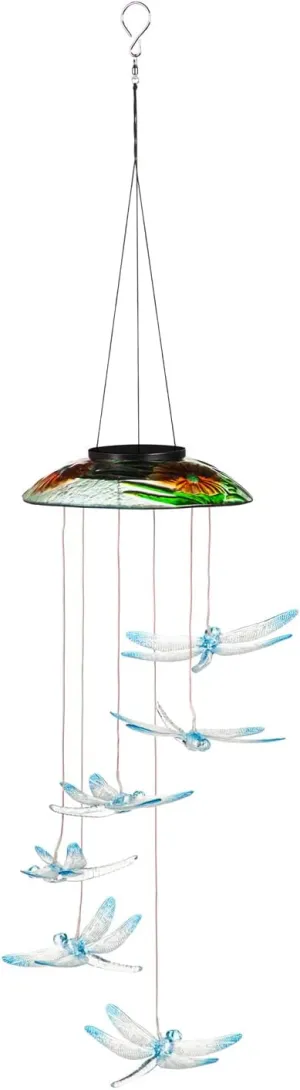 Evergreen Hand Painted Solar Color Changing Solar Mobile, Dragonfly