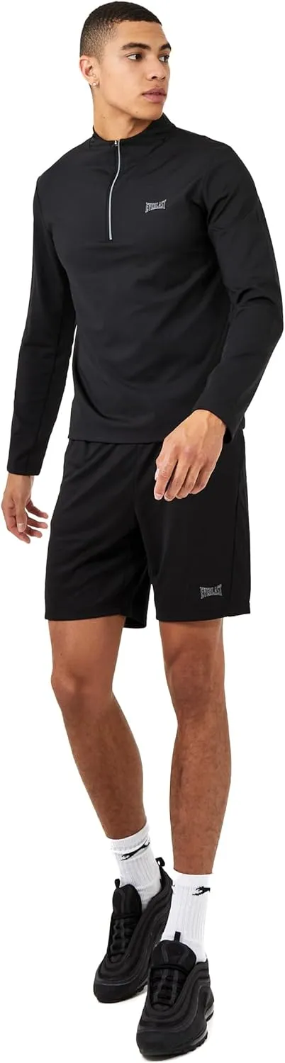 Everlast Men's Fit Active Quarter Zip Long Sleeve Athletic Performance Pullover Long Sleeve Shirt Black