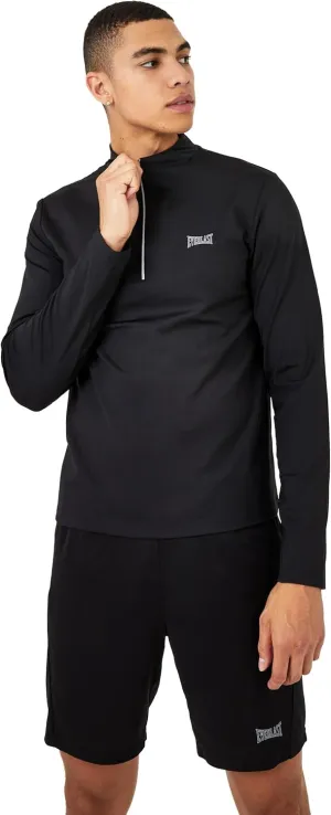 Everlast Men's Fit Active Quarter Zip Long Sleeve Athletic Performance Pullover Long Sleeve Shirt Black