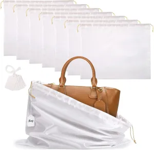 Ewen 19.6x15.7in White Dust Bags for Handbags, 7 Pack of Purse Pouch Bags for Storage, Dustproof Silk Bags with Drawstring for Travel, Satin Covers for Sneakers and Boots, Dust Cover Bag for Clothes