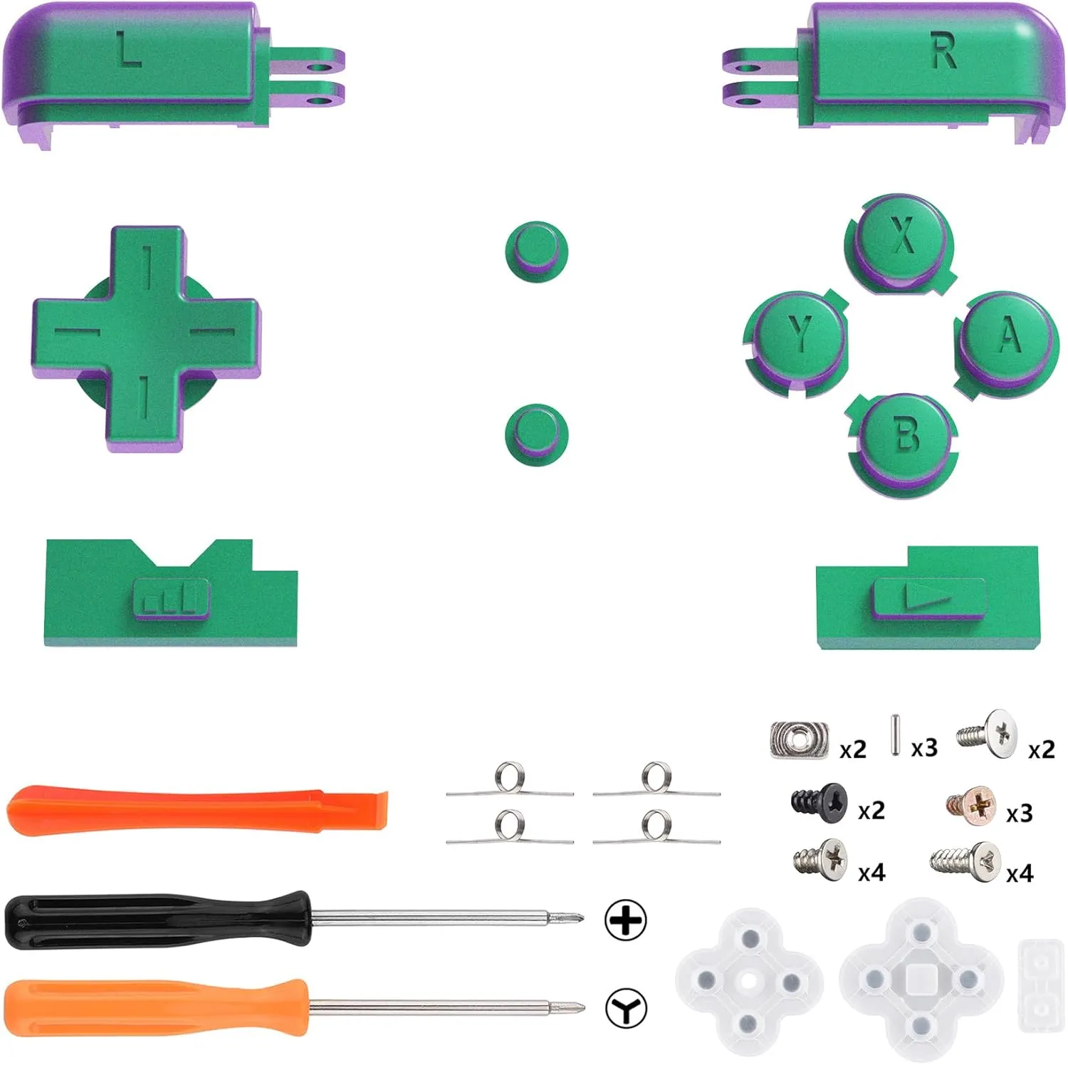 eXtremeRate Chameleon Green Purple Replacement Full Set Buttons for Nintendo DS Lite Handheld Console, Custom D-pad A B X Y Start Select R L Power Volume Keys for Nintendo DS Lite NDSL - No Console