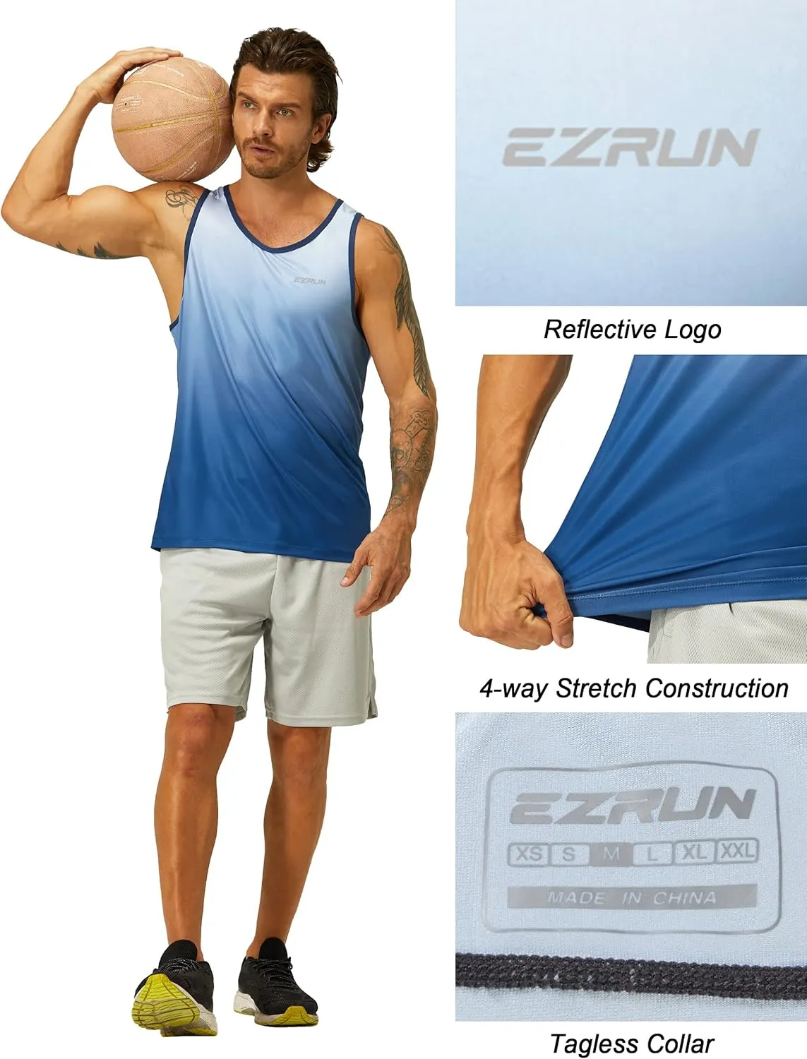 EZRUN Men's Quick Dry Sport Tank Top for Bodybuilding Gym Athletic Jogging Running,Fitness Training Workout Sleeveless Shirts