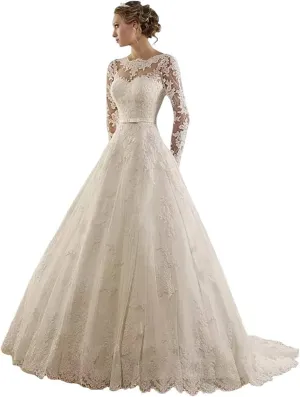 Fanciest Women's Lace Wedding Dresses for Bride 2024 Ball Gowns White