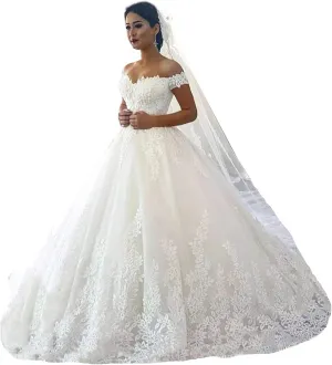 Fanciest Women's Lace Wedding Dresses for Bride 2024 Ball Gowns White