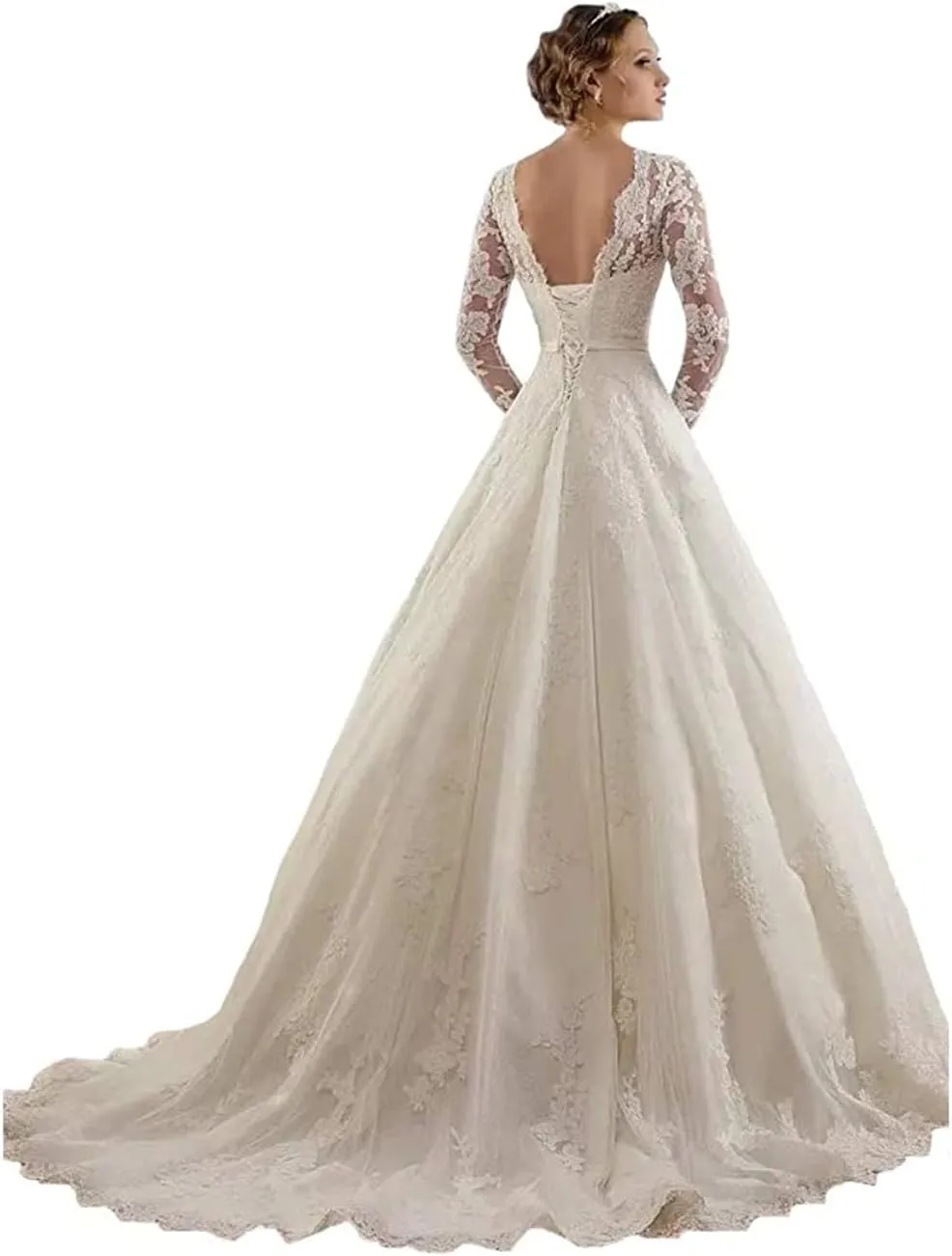 Fanciest Women's Lace Wedding Dresses for Bride 2024 Ball Gowns White