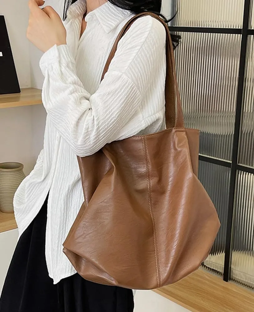 Fashion Tote Bags for Women Soft PU Leather Shoulder Bag Pleated Handbags Y2k Purses Large Top Handle Satchel