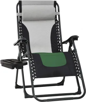 FDW Oversized Padded Zero Gravity Chair Lounge Chair Outdoor Patio Recliner with Cup Holder Adjustable Headrest for Patio Pool Deck Camping Support 380lbs (1, Green)