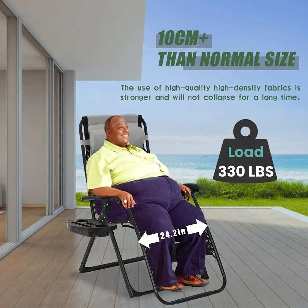 FDW Oversized Padded Zero Gravity Chair Lounge Chair Outdoor Patio Recliner with Cup Holder Adjustable Headrest for Patio Pool Deck Camping Support 380lbs (1, Green)