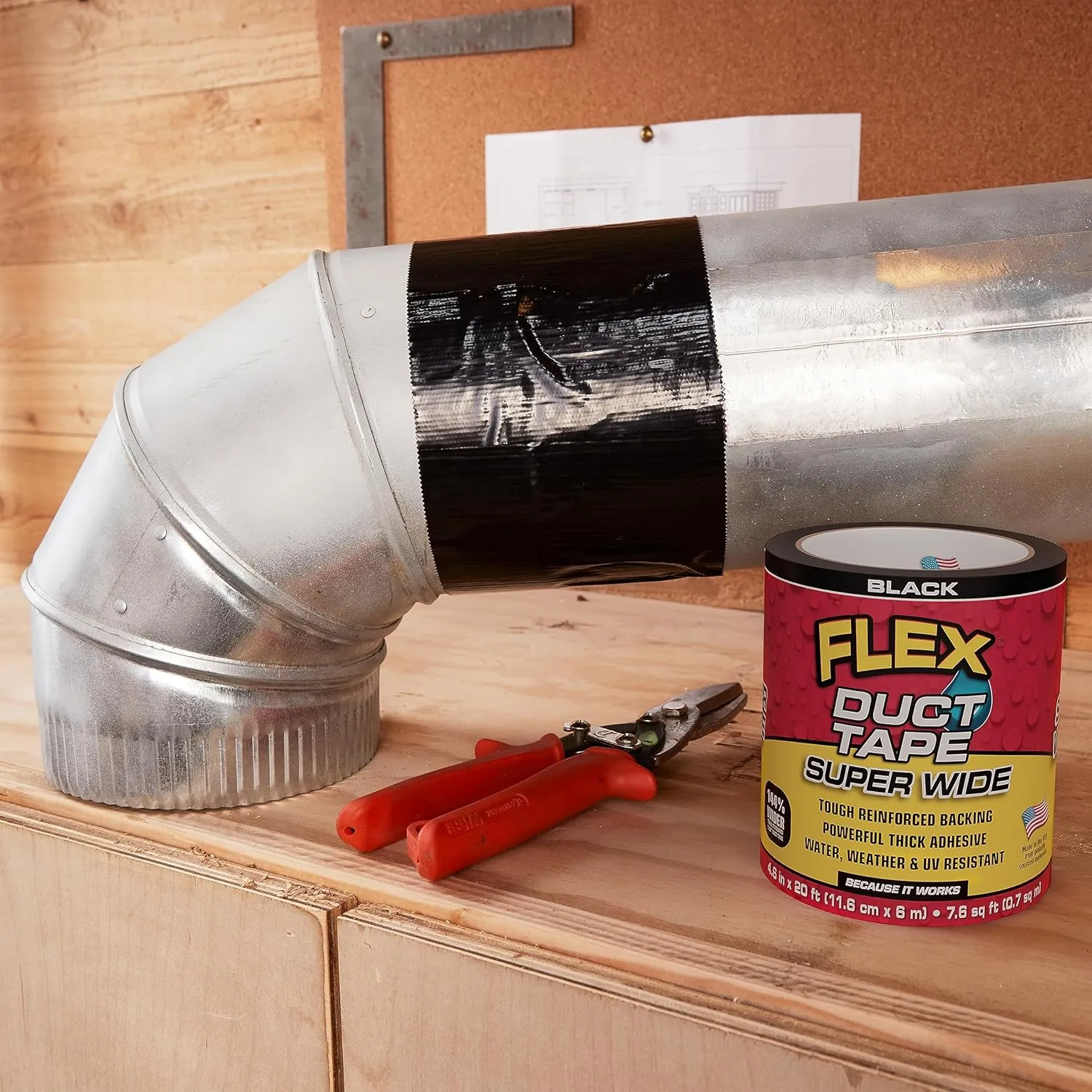 Flex Duct Tape, Super Wide, 4.6 Inches x 20 Feet, Black, Heavy Duty Strong, Multi-Surface, Water, Weather and UV Resistant, Tearable, Perfect for Boxes, No Residue