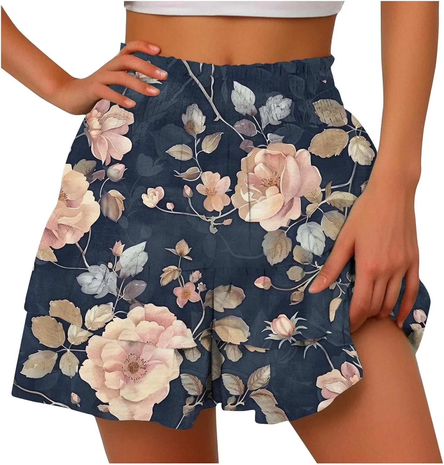 Flowy Shorts for Women Casual High Waist Floral Print Skorts Ruffle Mini Skirts Butterfly Soft Summer Boho Shorts