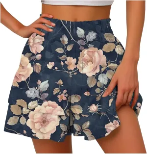 Flowy Shorts for Women Casual High Waist Floral Print Skorts Ruffle Mini Skirts Butterfly Soft Summer Boho Shorts