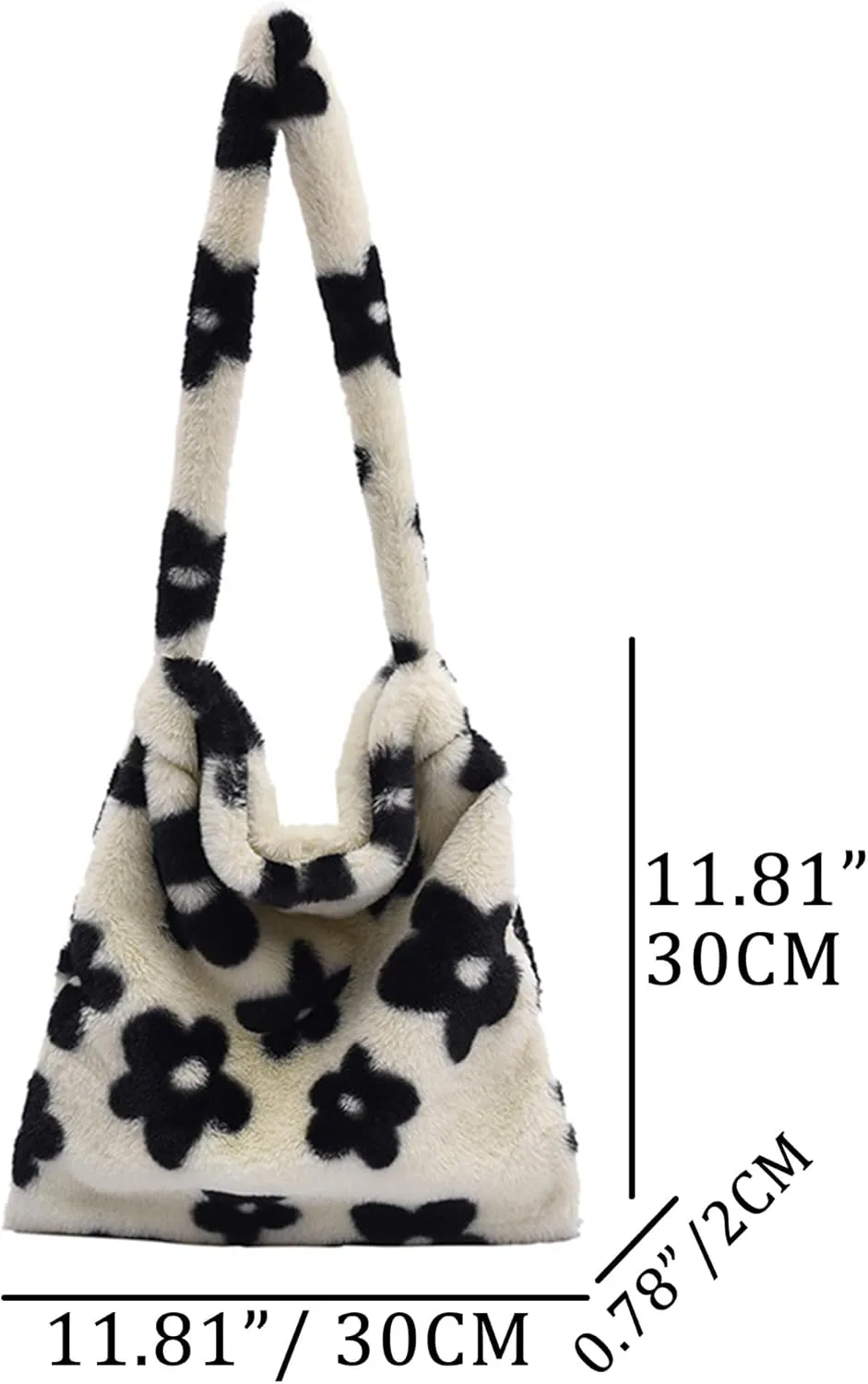Fluffy Tote Bag Cute Plush Underarm Bag Y2K Furry Flower Heart Fuzzy Shoulder Bag for Women Autumn Winter