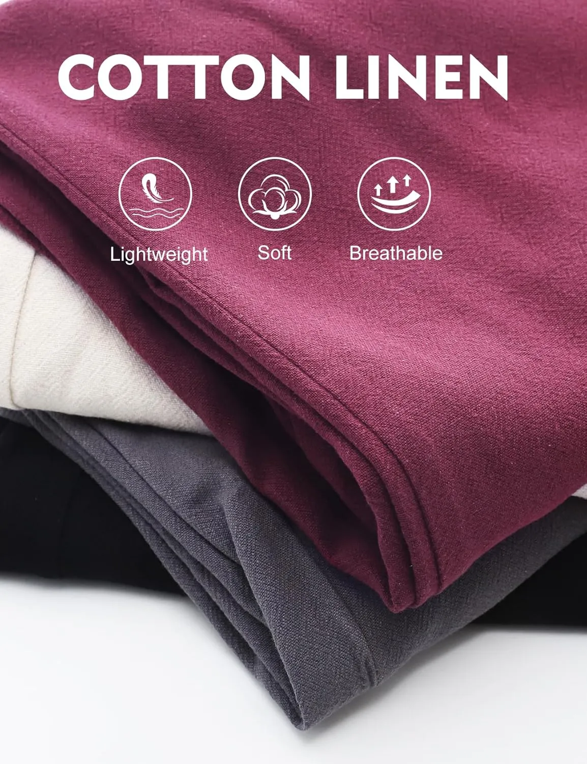 Flygo Mens Linen Pants Casual Wide Leg Baggy Pants Summer Cotton Elastic Waist Yoga Beach Palazzo Trousers