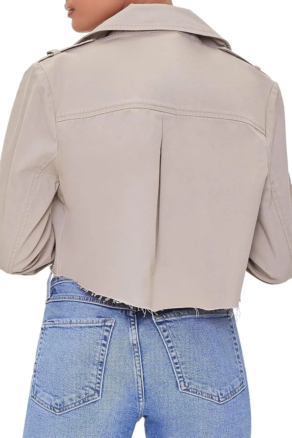 Forever 21 Women's Cropped Double-Breasted Twill Jacket